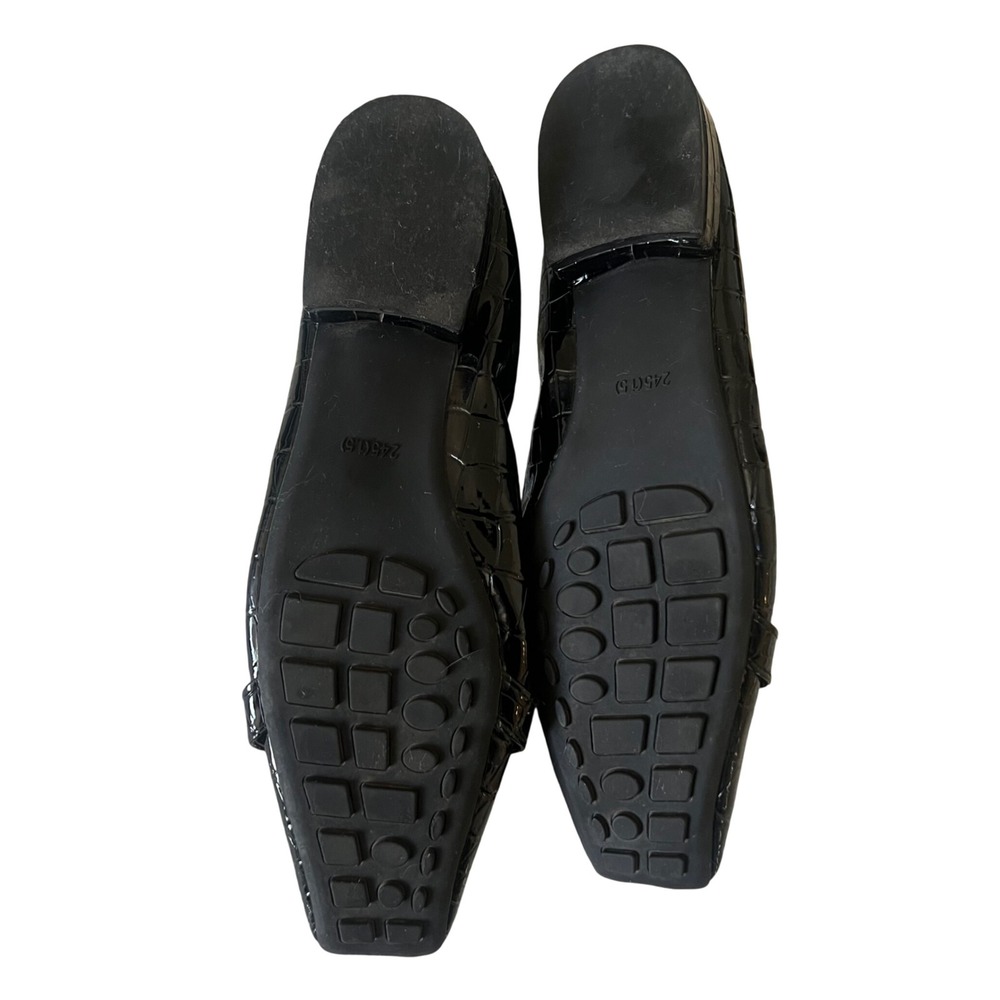 Aier Fashion London Women's Black Croc Patent Pearl Buckle Square Flats 245/7.5 - Picture 5 of 6